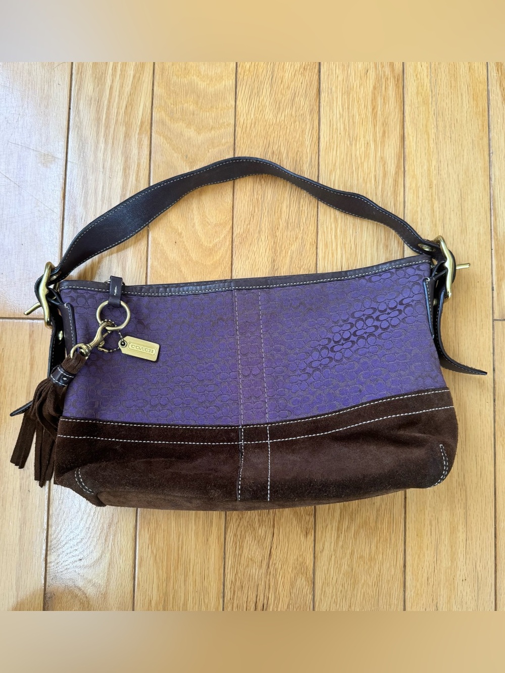 Y2K Coach Brown Suede Signature Shoulder Bag Tassel Hobo